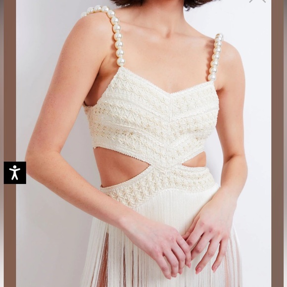 PATBO FRINGE DRESS WITH PEARL BEADED STRAPS BNWT - Size 4 - Picture 6 of 6